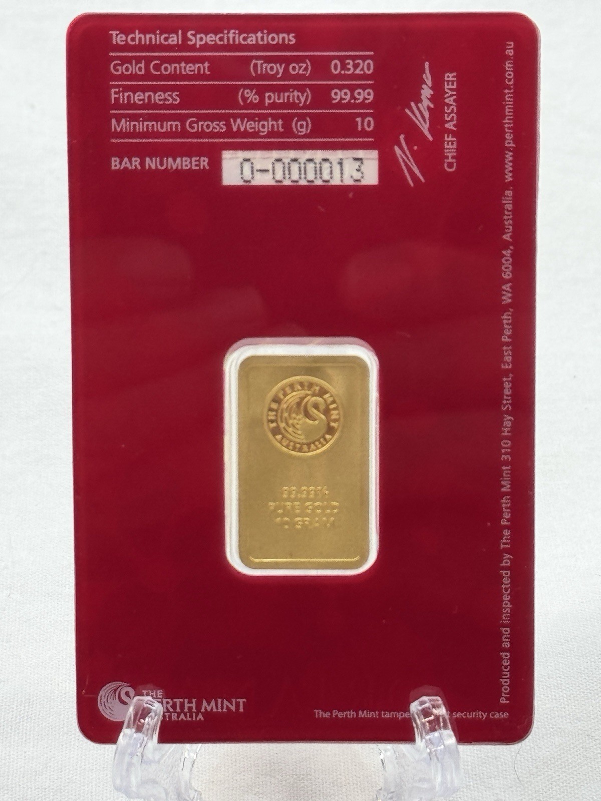 10 gram Gold Bar – The Perth Mint Oriana Design (In Assay)