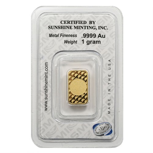 1 Gram Sunshine Gold Bar (New w/ Assay, MintMark SI)