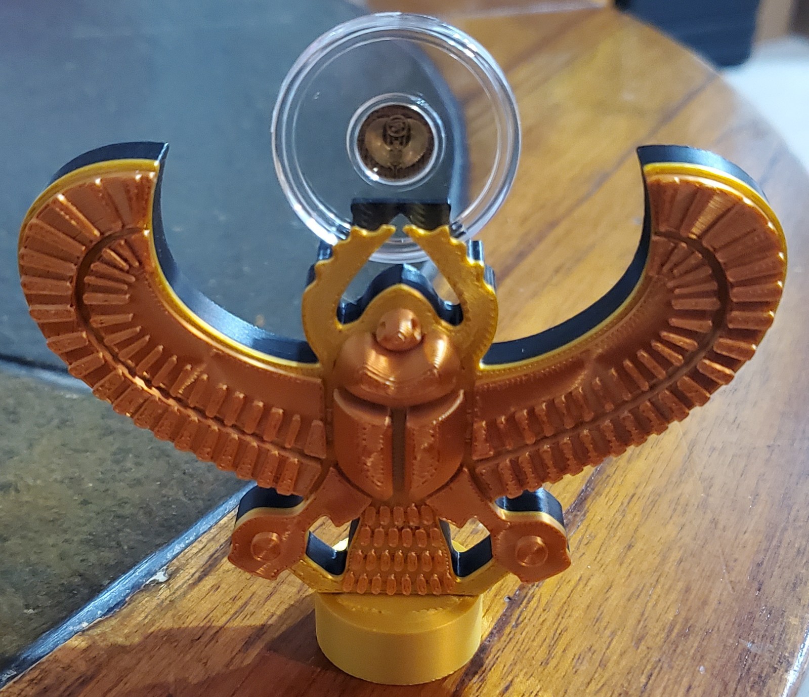 1/200th oz .9999 Pure Gold Monarch Egyptian Scarab Round W/Custom Display Stand