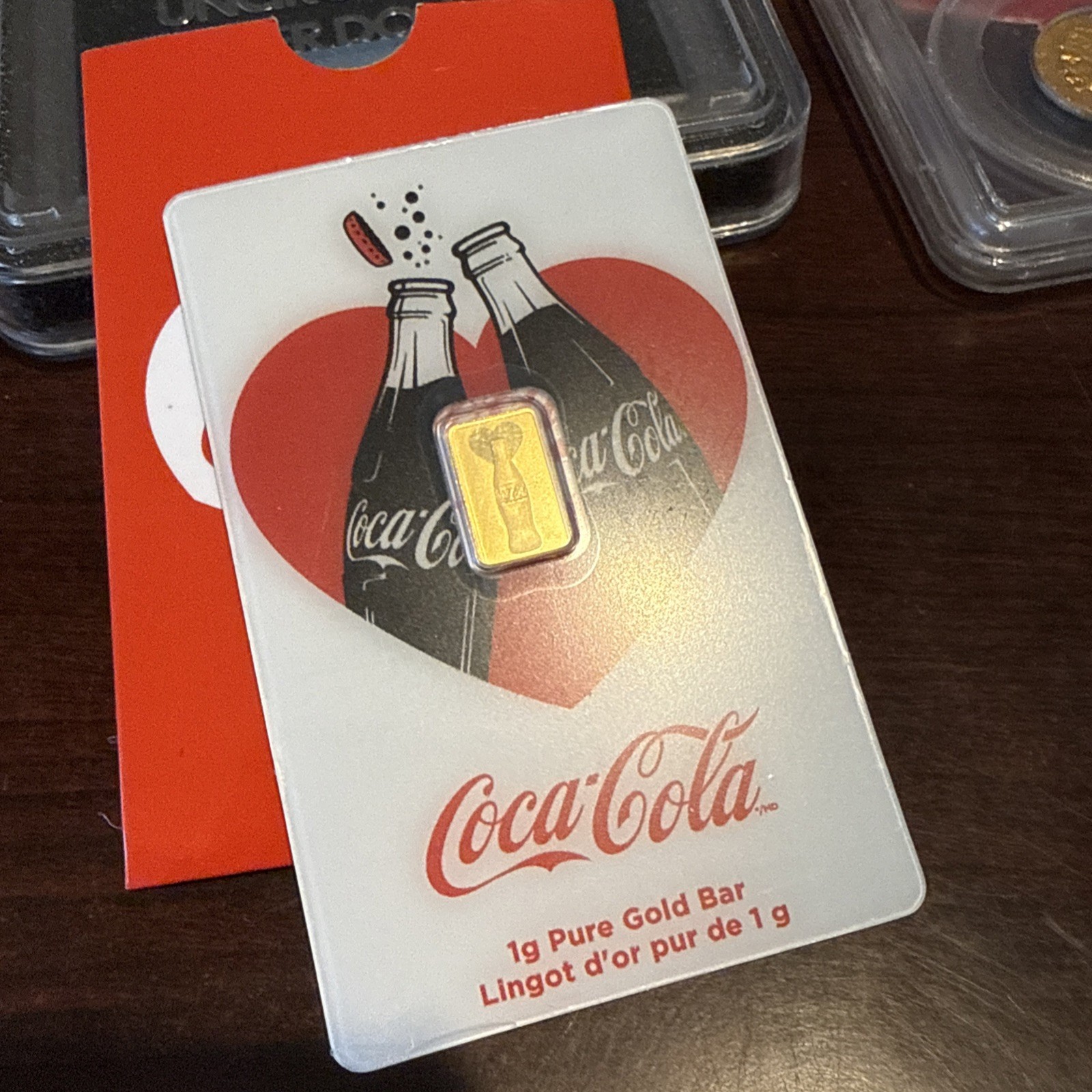 1 Gram Gold Bar PAMP Coca-Cola Valentine’s Love Bar .9999 Assay Actual Bar Pic!