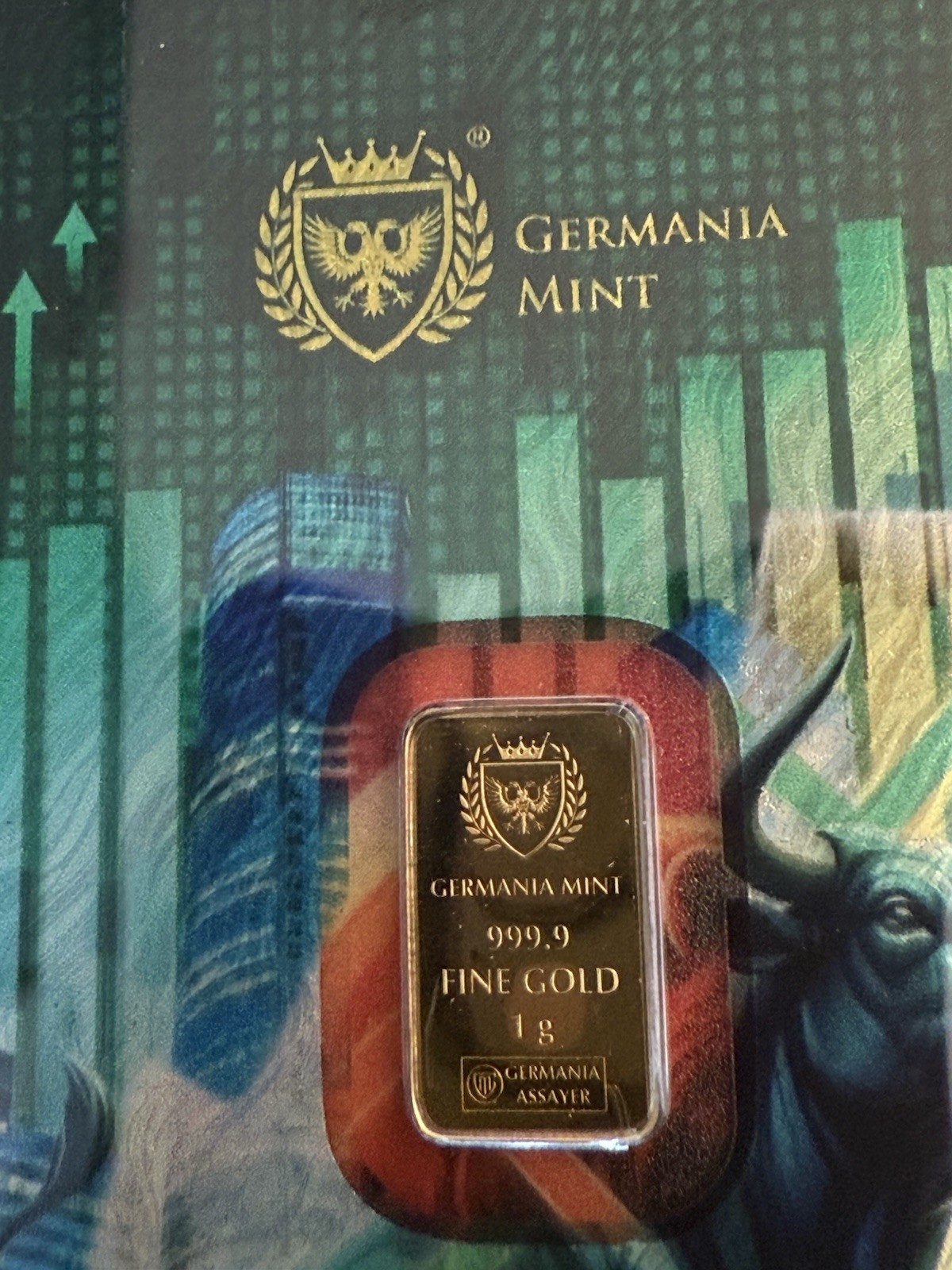 2026 Germania Mint Bull & Bear 1g Gold Bar in Card