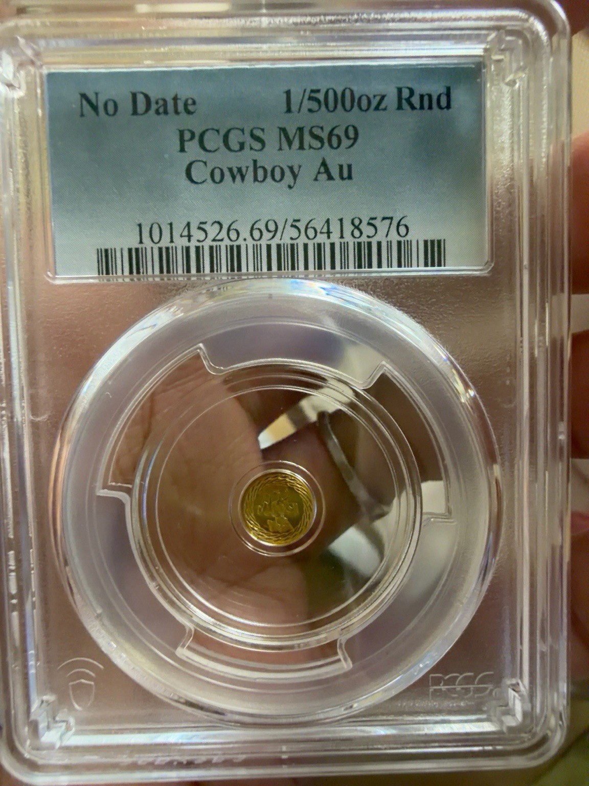 PCGS MS69 0.999 Fine Gold Bullion 1/500 oz Round “Cowboy” No Date Au