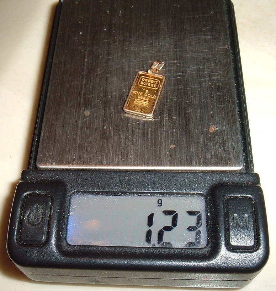 24K GOLD Credit Suisse 999.9 FINE INGOT 1G BAR 14K PENDANT NECKLACE CHAIN 1.23g