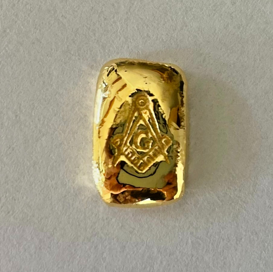 FreeMason 5 g GOLD .9999 hand poured 2026 bar 99.99% pure solid gold masonic