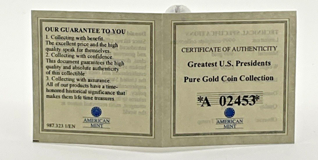 2022 1/200 OZ .999 GOLD AMERICAN MINT DONALD TRUMP W/COA