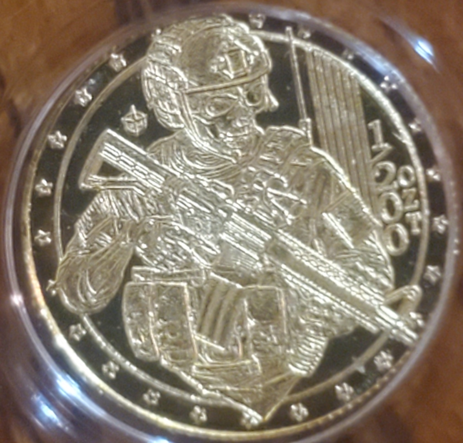 Tactical Skeleton Soldier 1/200th oz .9999 Fine Gold Plug in Capsule W/Art Card