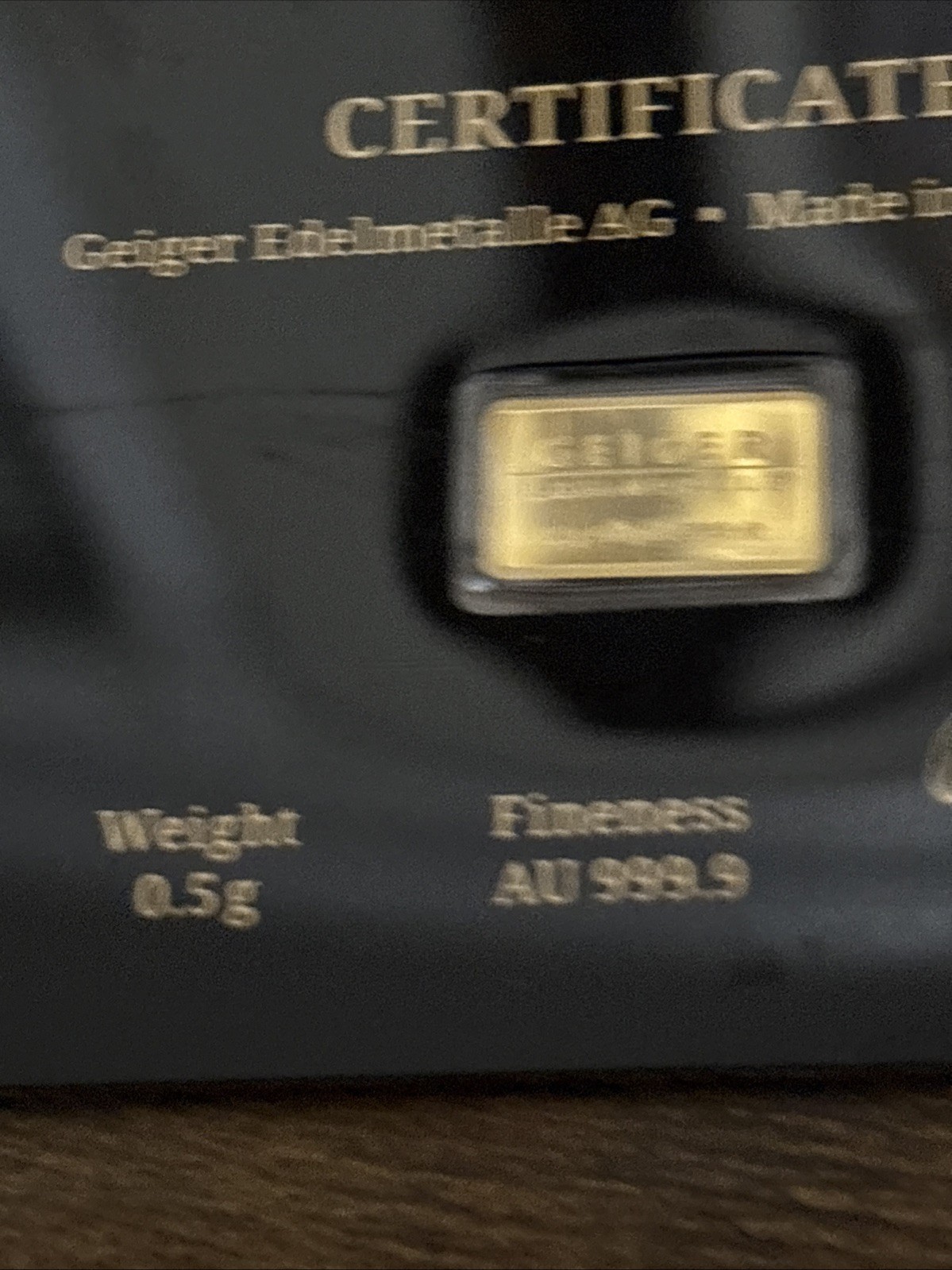 Geiger Schloss Guldengossa Vintage Edition Carded Gold Bar .5 Gram .999 Fine