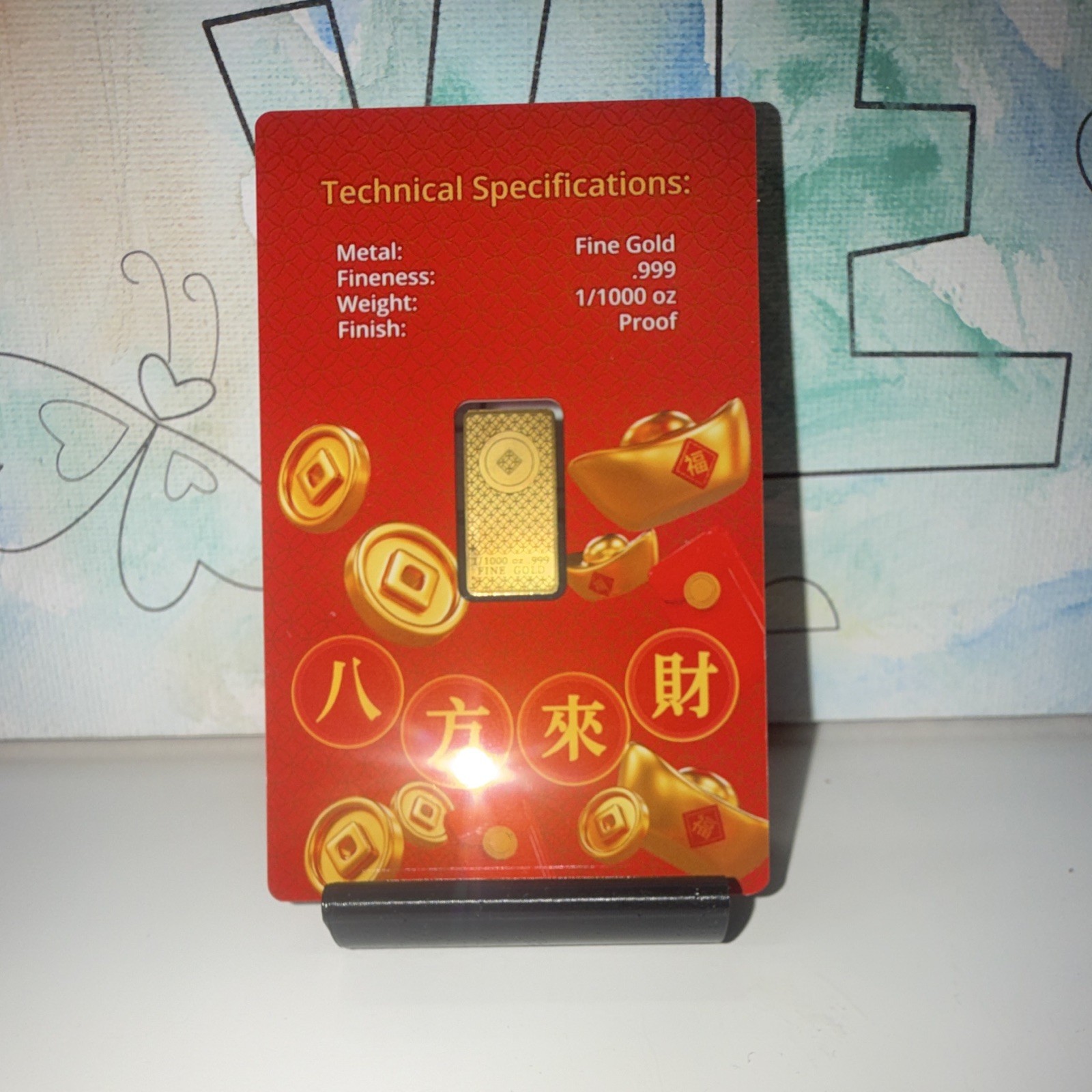 God of Wealth .999 Fine Gold Bar 1/1000 oz Proof in Red Card