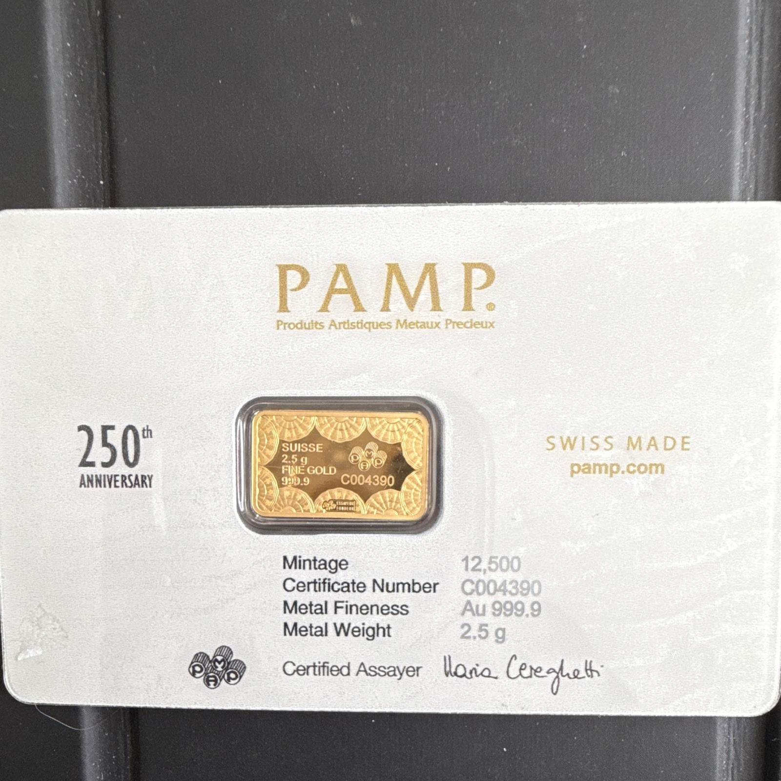 2.5 gram Gold Bar – PAMP 250th Anniversary of the USA Limited Mintage /12,500