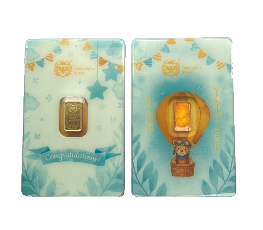germania mint celebration 1 gm bar for a new born boy or girl