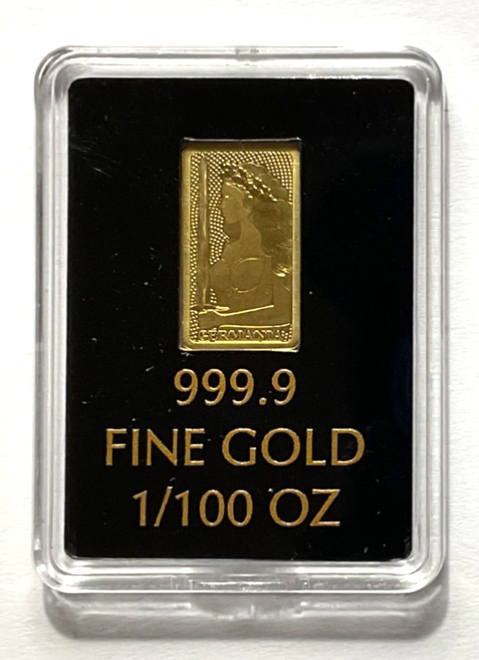 Germania Mint 1/100 oz Gold Bar in Plastic Capsule