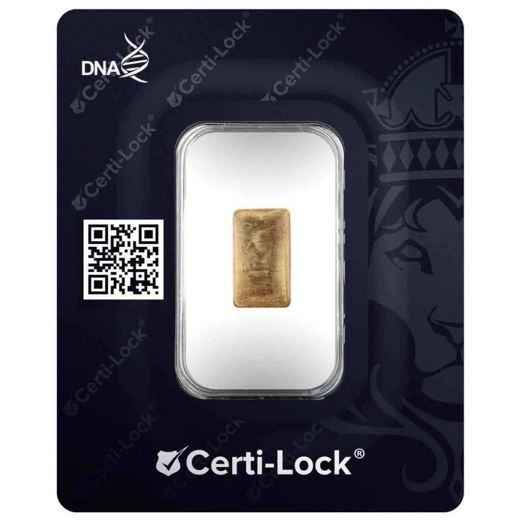 1 gram Scottsdale Mint .9999 Gold Bar Sealed in Certi-Lock® COA #A379