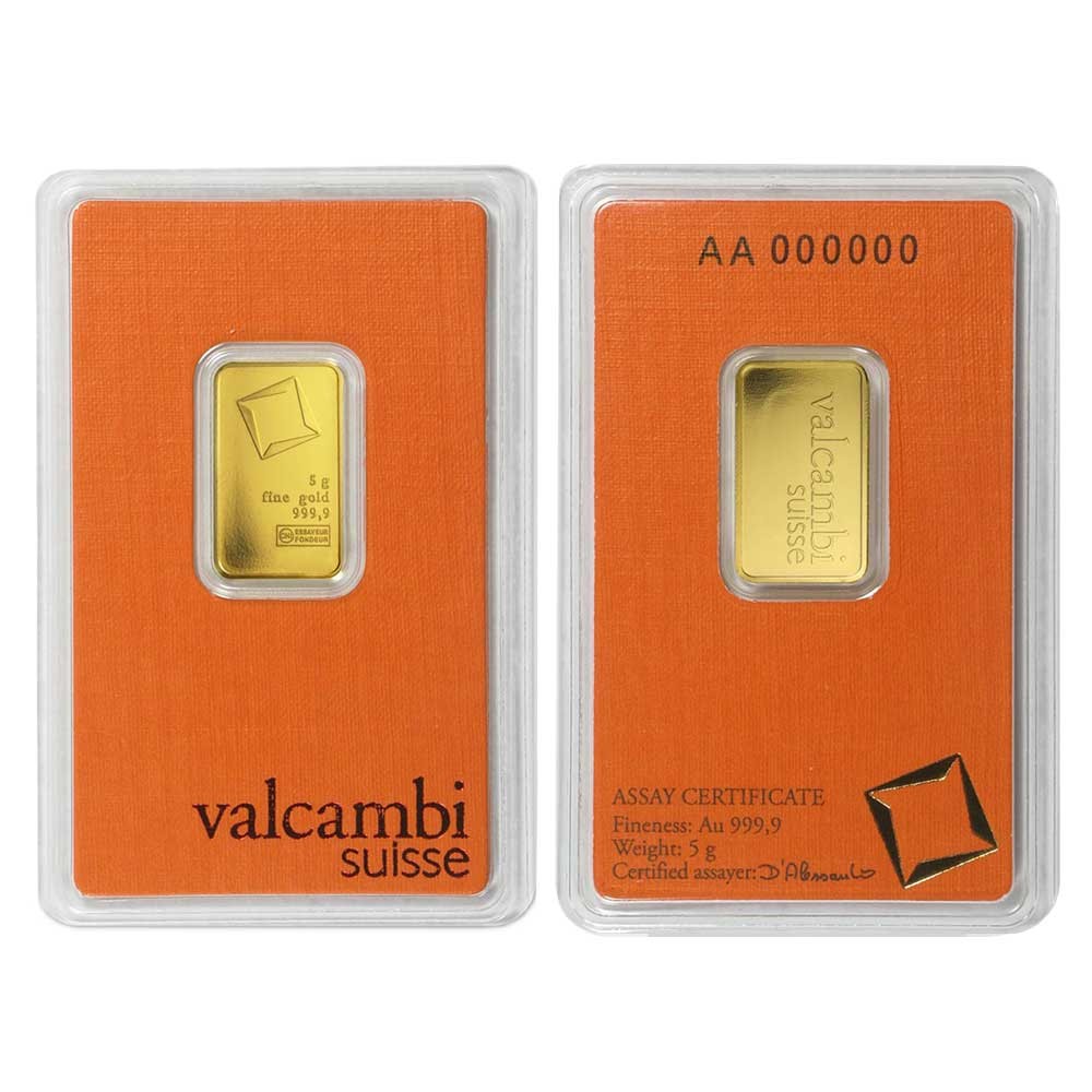 5 Gram Valcambi .9999 Fine Gold Bar in Assay