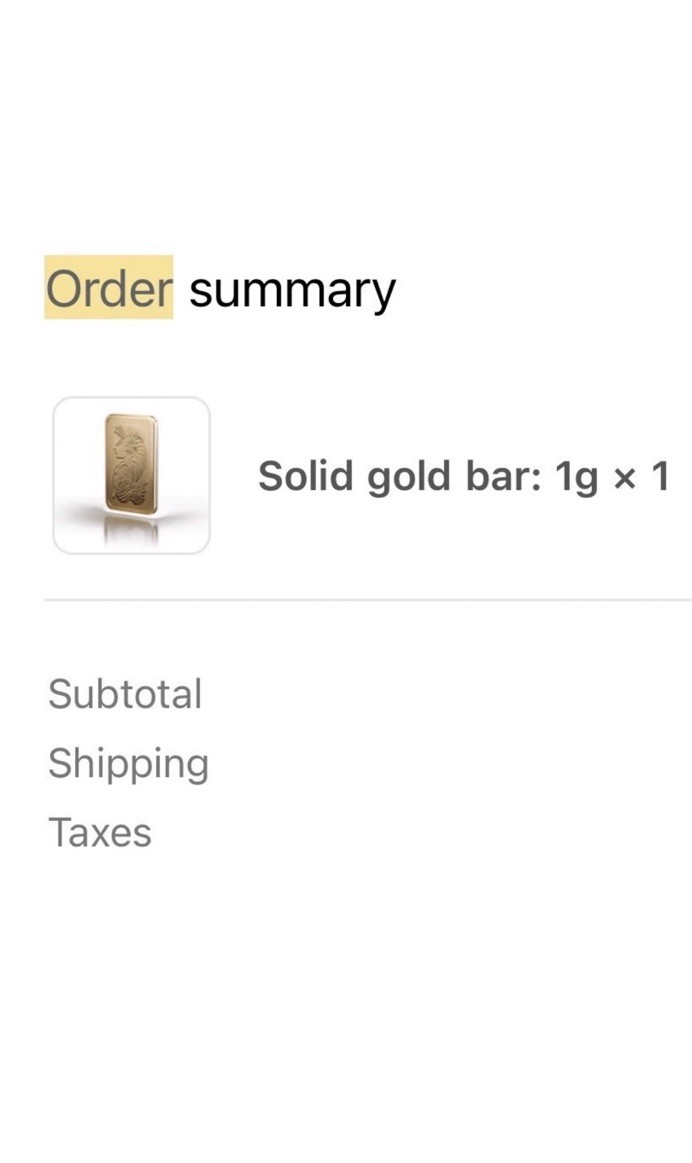Robinhood Solid gold bar: Contains 1 gram (0.03215 oz) of .9999 fine gold In Box