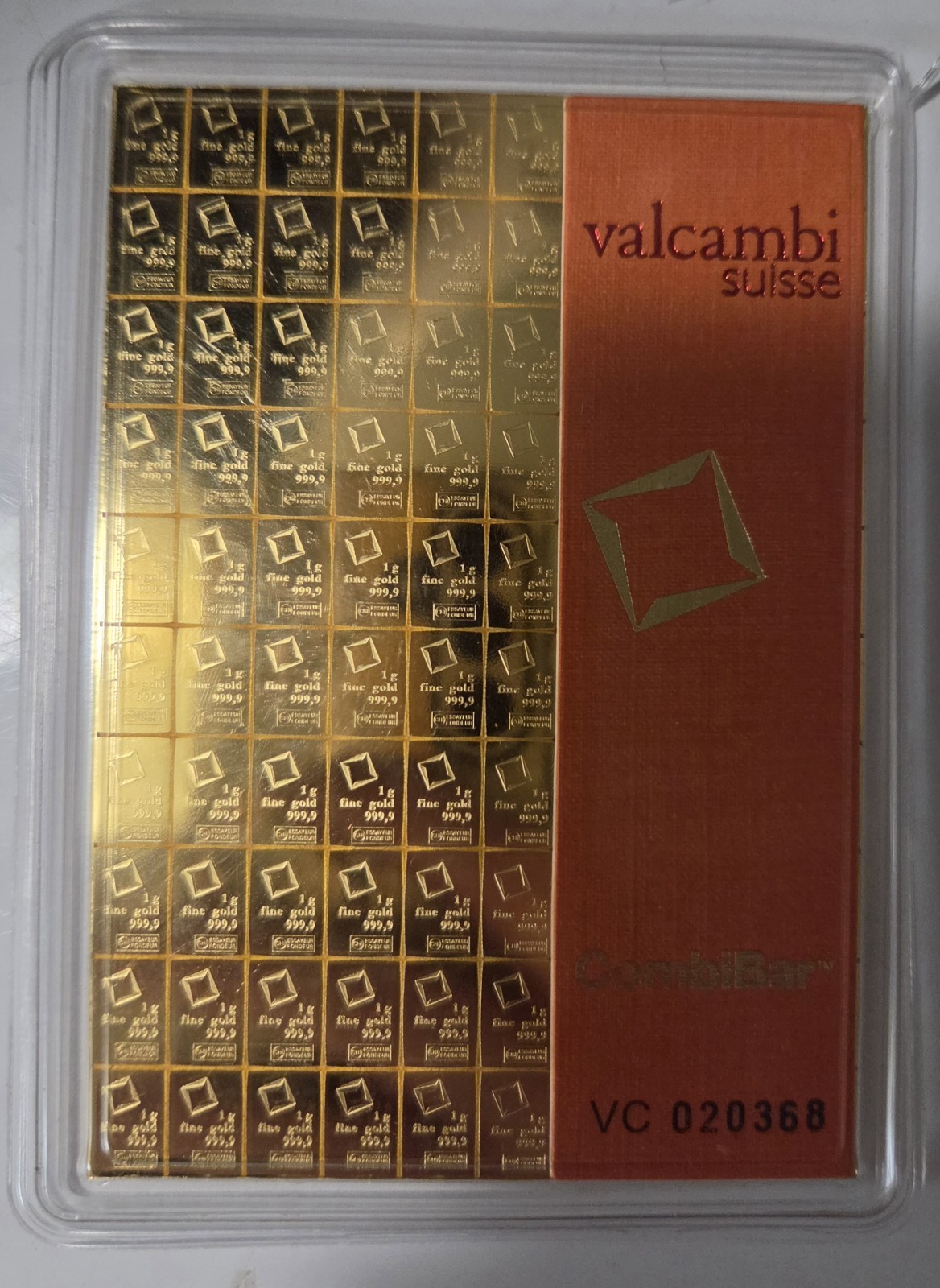 100 X 1 gram Gold CombiBar™ Valcambi Suisse .9999 Fine Gold ( In Assay Card )