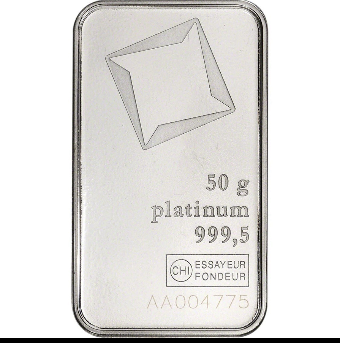 50 Gram Platinum Bar – Valcambi 0.999 Fine In Assay Card