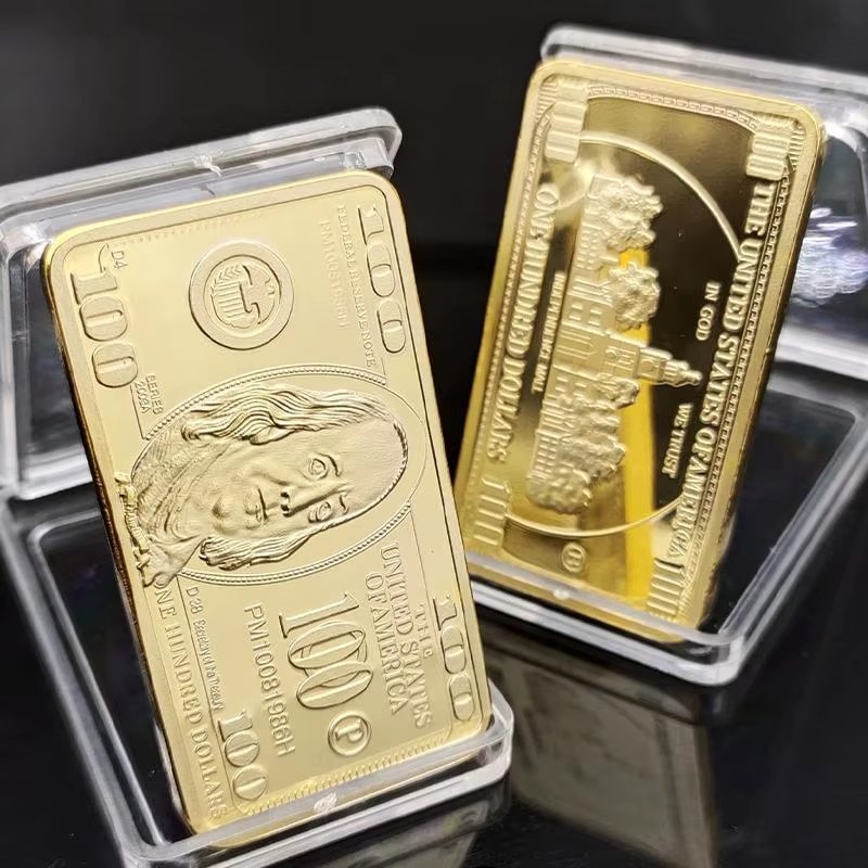 USA 100 Dollar Bullion 24k Gold Bar American Metal Coin Golden Bars USD Collecti