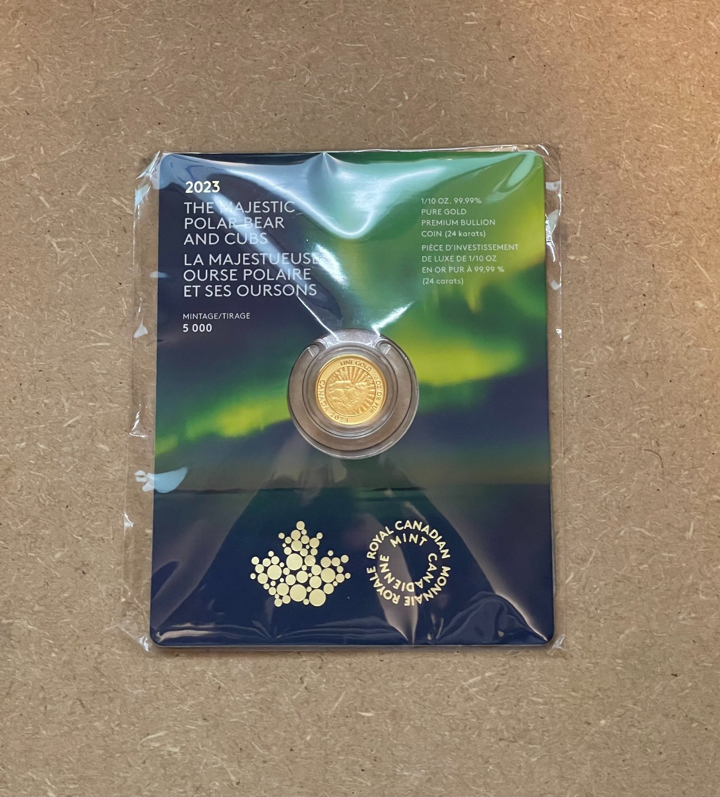2023 Majestic Polar Bear and Cubs 1/10 oz 99.99 24K Gold $5 coin – 5000 Minted