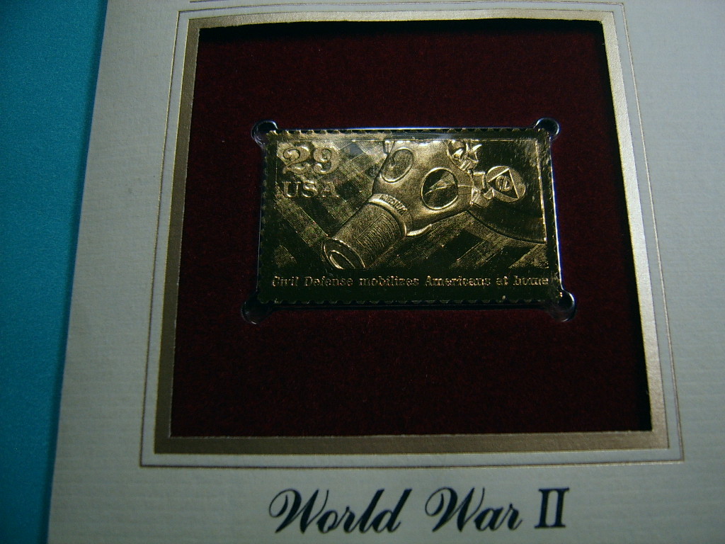 CIVIL DEFENSE GAS MASK WORLD WAR II 22KT GOLD STAMP COMMEMORATIVE W STAMP #2