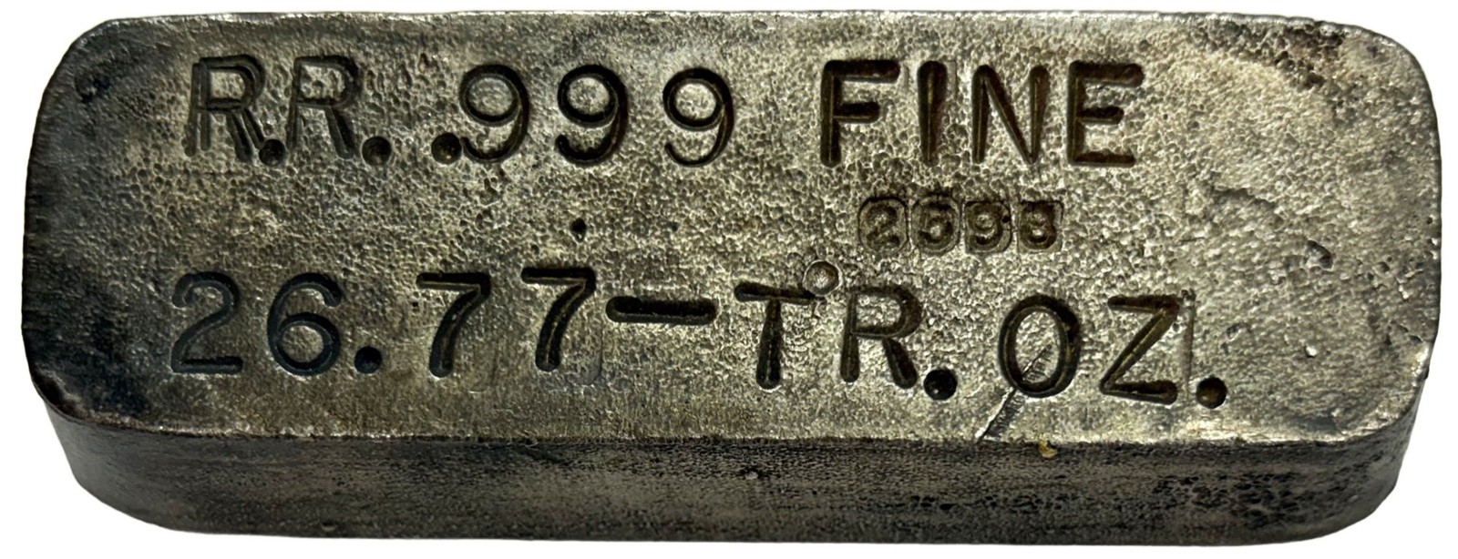 c. 1970’S INDUSTRIAL R.R. ROYAL REFINERY SILVER 26.77 OZ .999 FINE POURED BAR