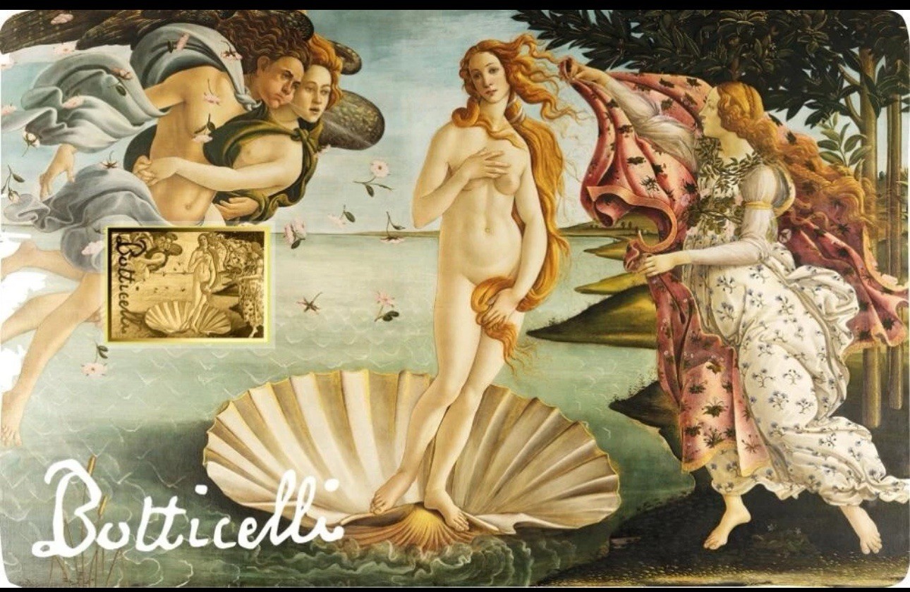 Birth of Venus By Botticelli 1/1000 Oz 999 Gold Coin Bar 3000 Francs Chad