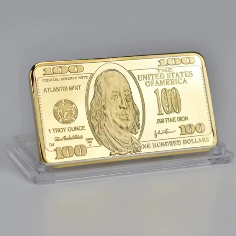 USA 100 Dollar Bullion 24k Gold Bar American Metal Coin Golden Bars USD Collecti