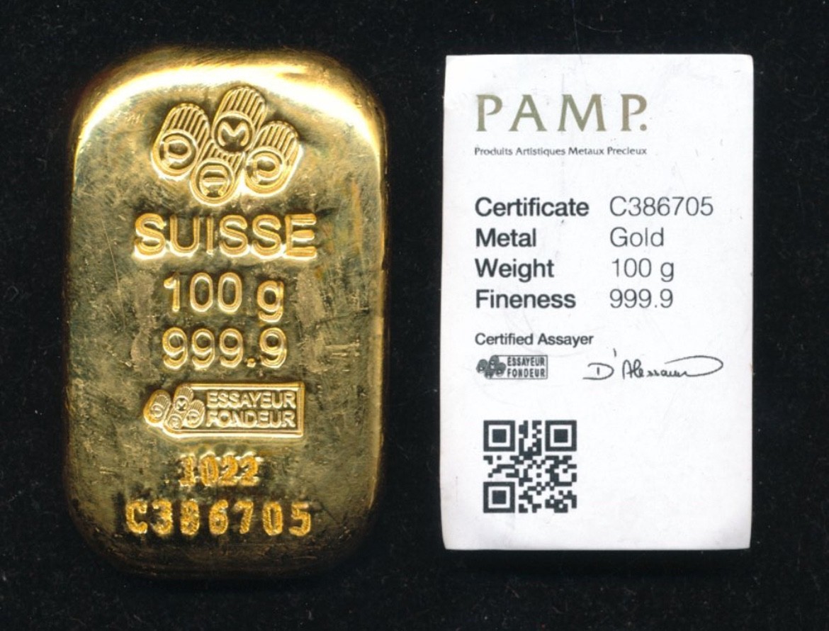 100 Gram Gold Bar PAMP Suisse Lady Fortuna Veriscan (In Assay) .9999 Fine