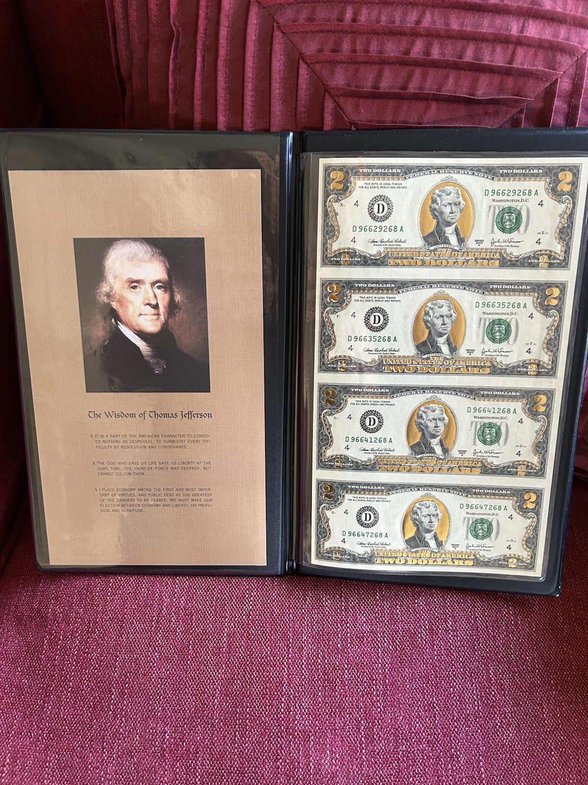 22 KARAT GOLD OVERLAID UNCUT SHEET 2$ BILL *RARE*