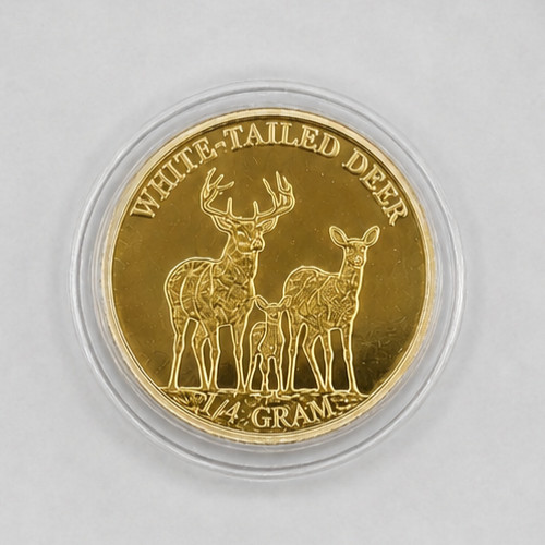 1/4 Gram .9999 Fine Gold Round White Tailed Deer Monarch Metals In Clear Capsule
