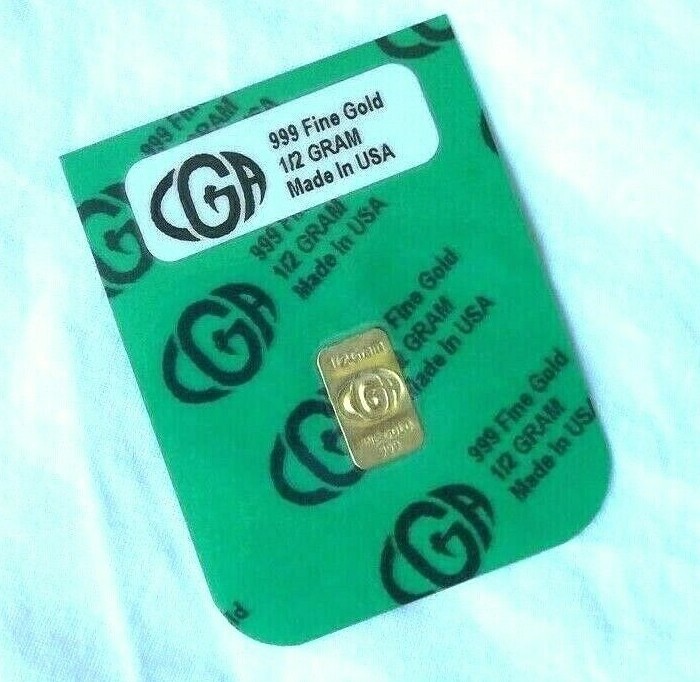 1 / 2 GRAM GOLD BAR 24K PURE CGA PREMIUM BULLION INGOT 9999 FINE CERTIFIED !