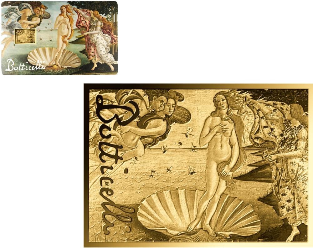 BIRTH OF VENUS Botticelli 1/1000 Oz .999 Gold in Coin card 2023