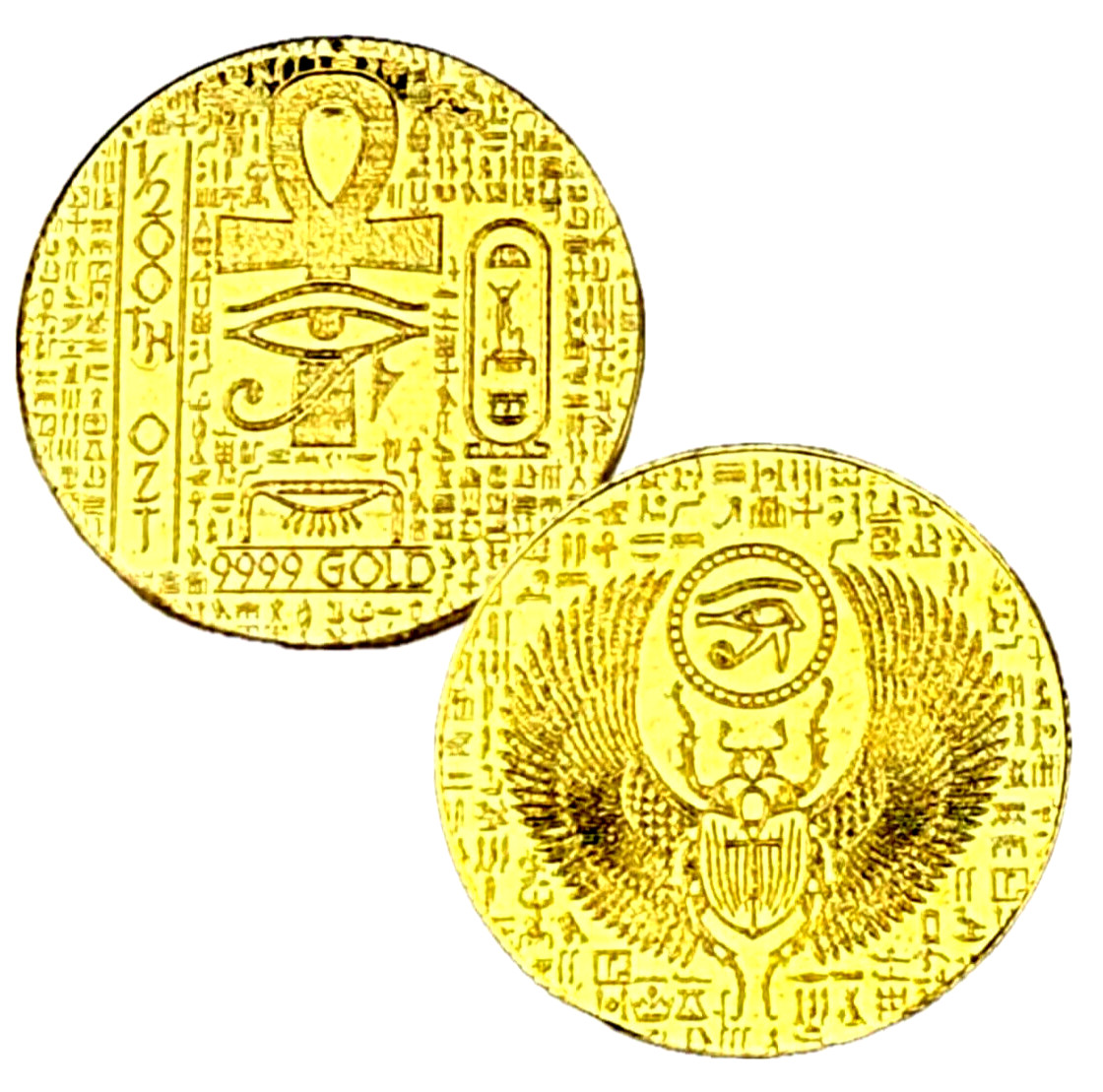 LOT X 10 MONARCH EGYPTIAN SCARAB 1/200 OZ .9999 FINE GOLD ROUNDS IN CAPSULE BU