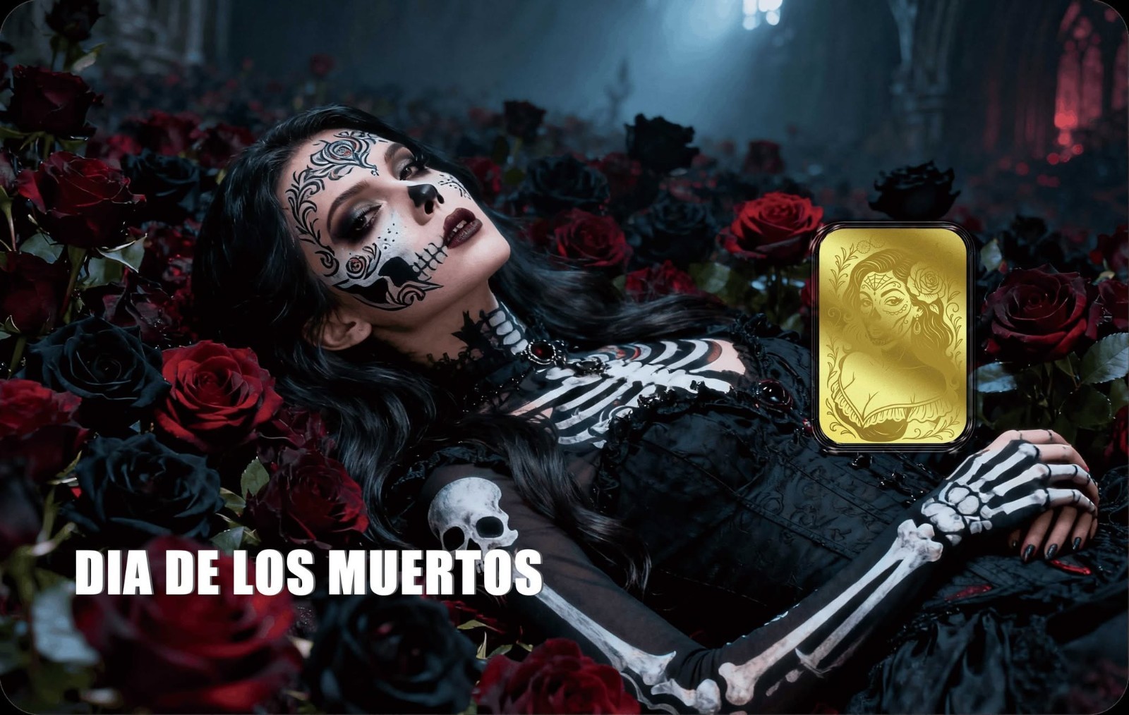 2026 Liberia Dia De Los Muertos Roses 1/1000oz Gold Coin in Card (9,999 Mintage)