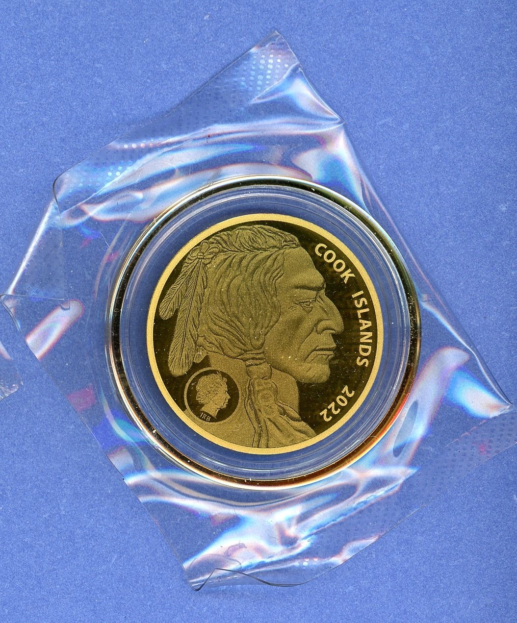 2022 Gold Cook Islands .2g $5 Buffalo Tribute 1 1/4″ Thin Coin #06 200 mg .9999