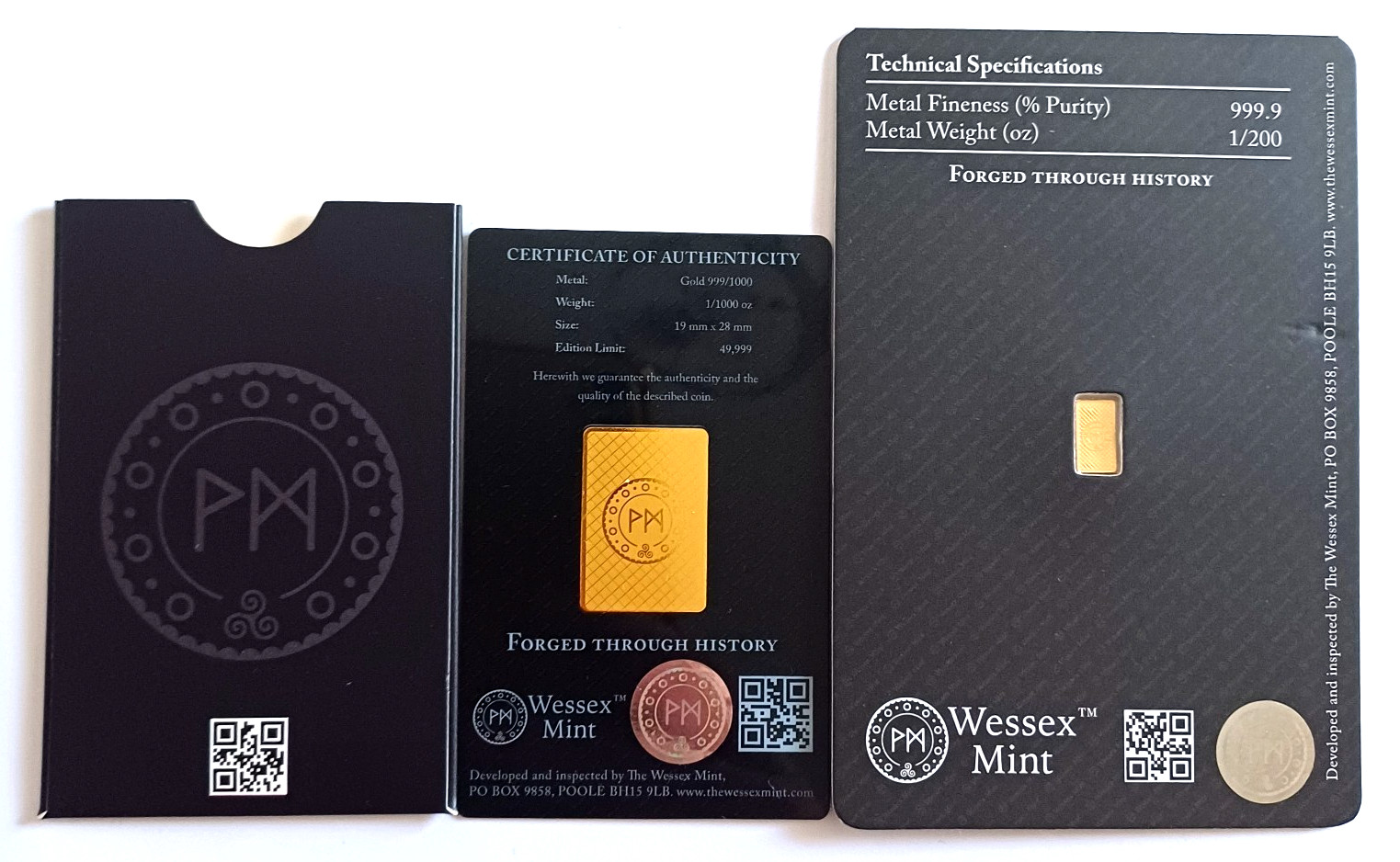 Wessex Mint 1/1000oz White Lion of Mortimer & 1/200oz Eagle Fine 999 Gold Bars