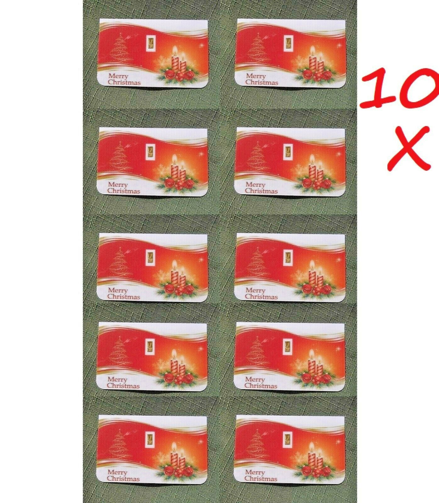 1/15th Gram PURE 999 GOLD(10X)Merry Christmas BULLION MINTED CERTIFIED BAR bin13