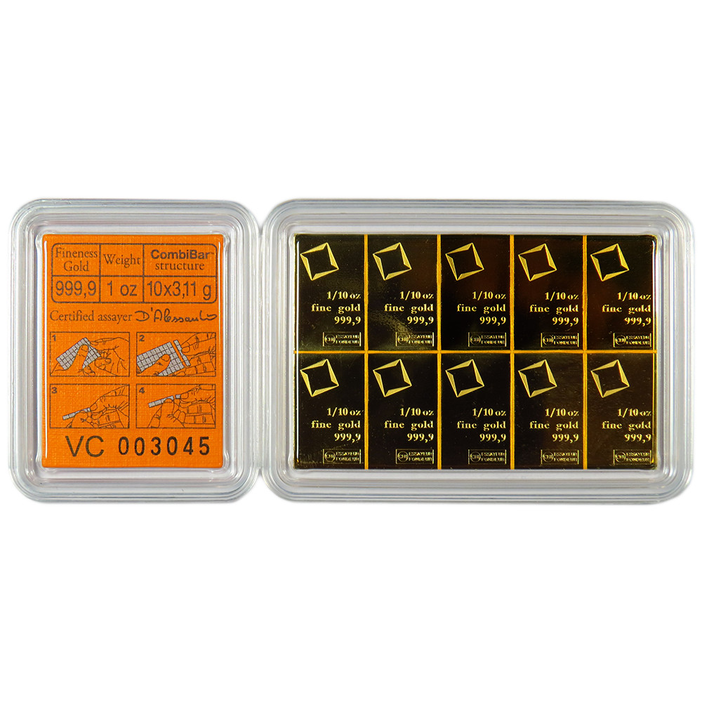 Valcambi Suisse 1-oz .9999 Fine Gold CombiBar 10 x 1/10-oz