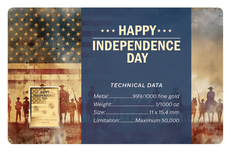 USA Happy Independence Day 1/1000 oz Pure Gold Bar in Card