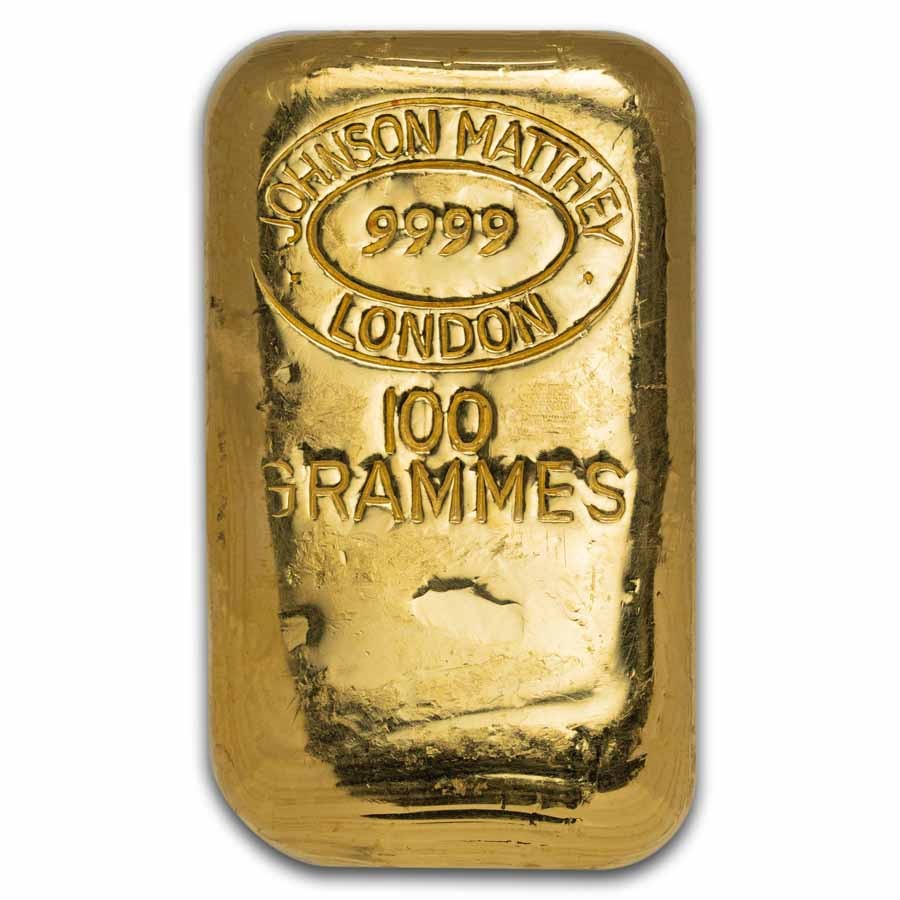 100 gram Gold Bar – Johnson Matthey-London (Grammes, Poured)