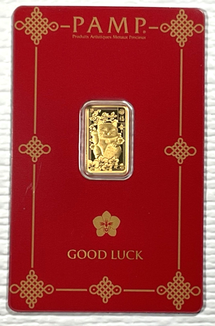 Pamp Suisse Lucky Cat 2.5 Gram .9999 Gold Bar – w/ Assay & Sleeve #4359/18888