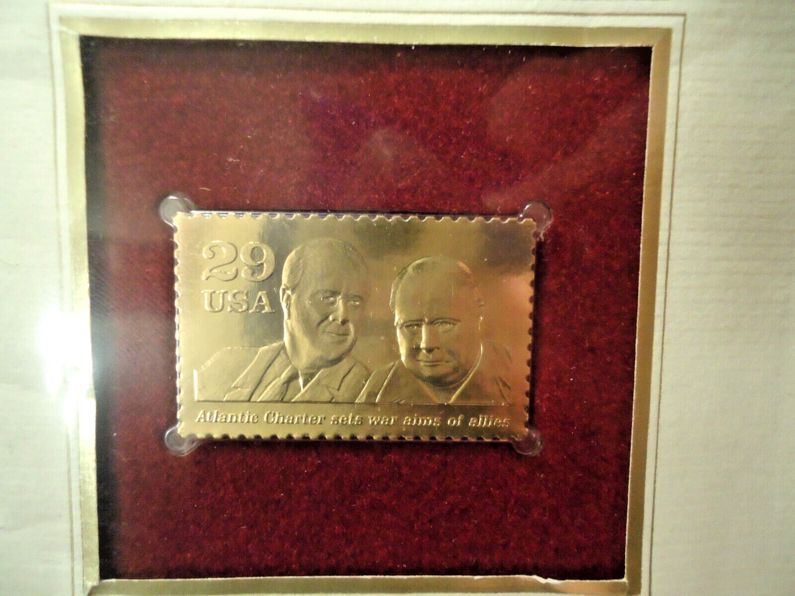 1991 Atlantic Charter 22KT Gold Stamp USPS 1st Day Issue FDR & Churchill Stamp