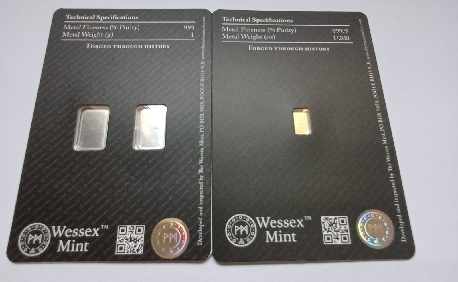 Wessex Mint 1/200th oz George & the Dragon Gold .999 Bar & Silver x 2 1g Bars