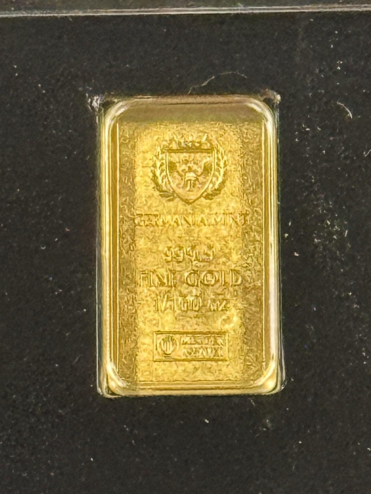 Germania Mint 1/100oz .999 Gold Bar In Holder Fractional Gold Item #531