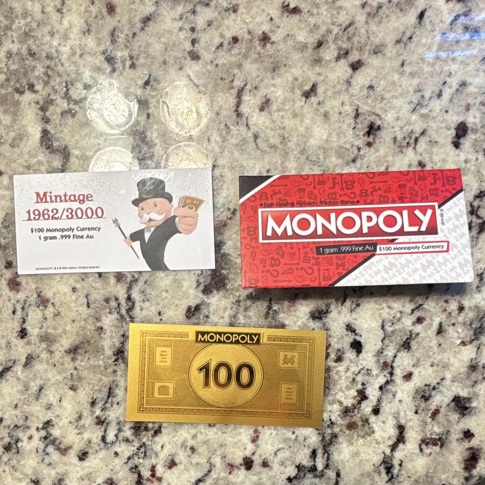 Monopoly $100 1 Gram .999 Fine Gold Bullion Bar 1g Gold Bar