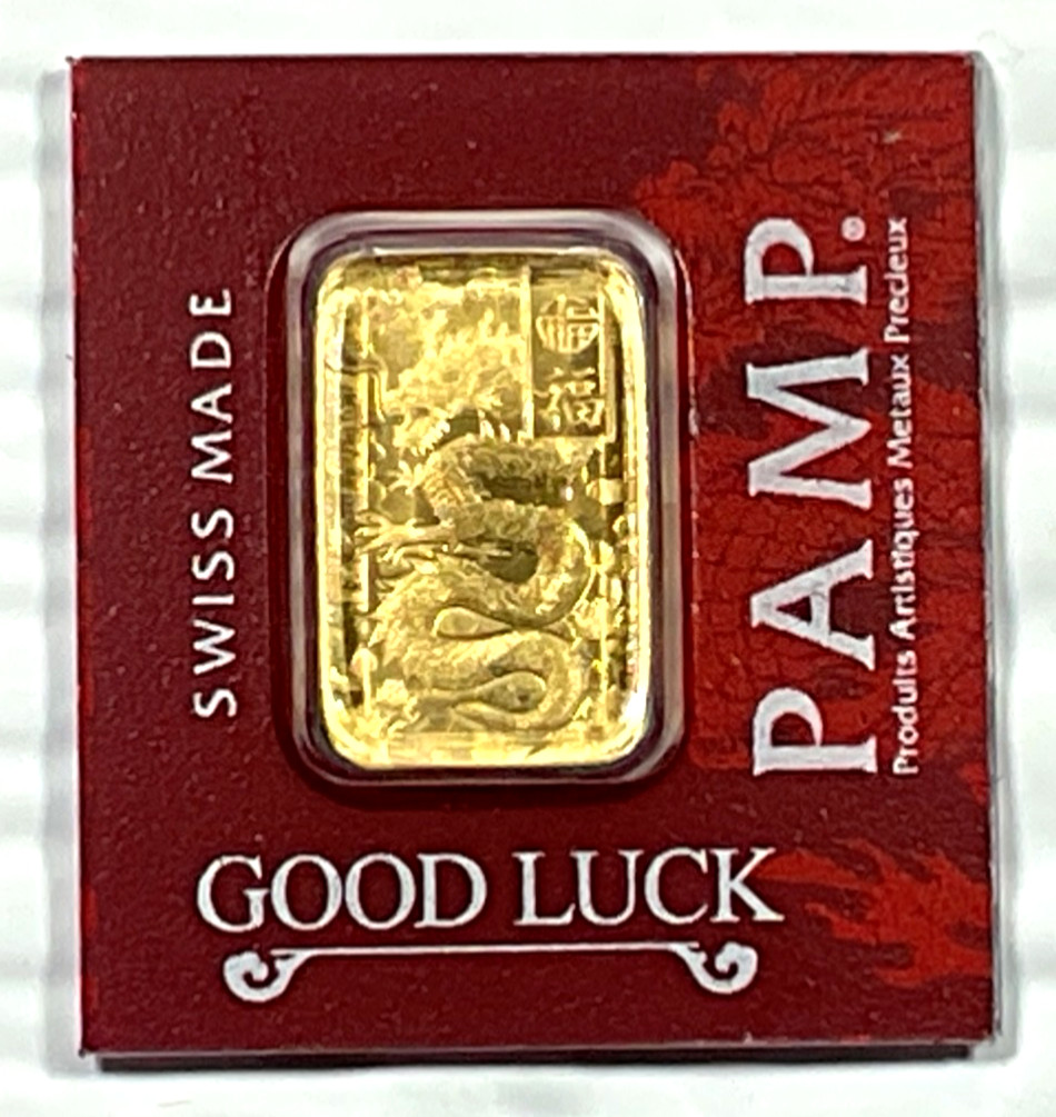 PAMP Suisse Good Luck Dragon 1 Gram .9999 Gold Bar Multigram Year Of The Dragon