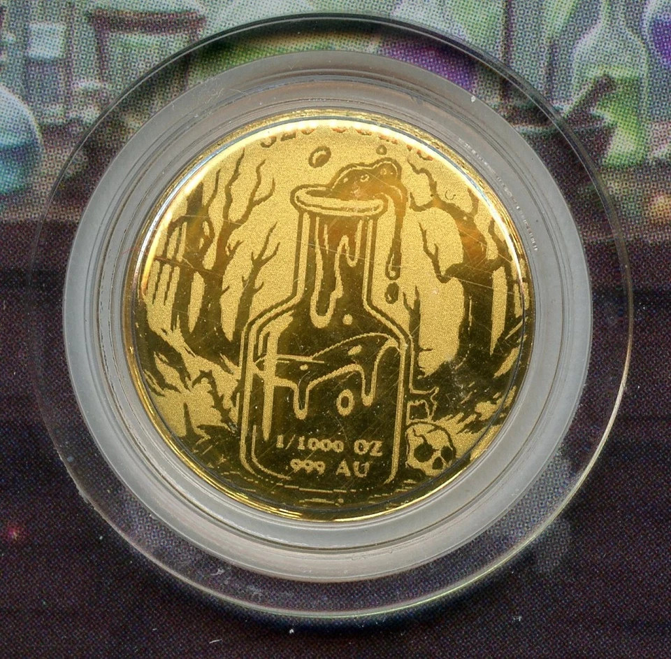 Jekyll & Hyde Gold 1/1000 Oz 999 Fine Round in Card Bullion Limited Edition