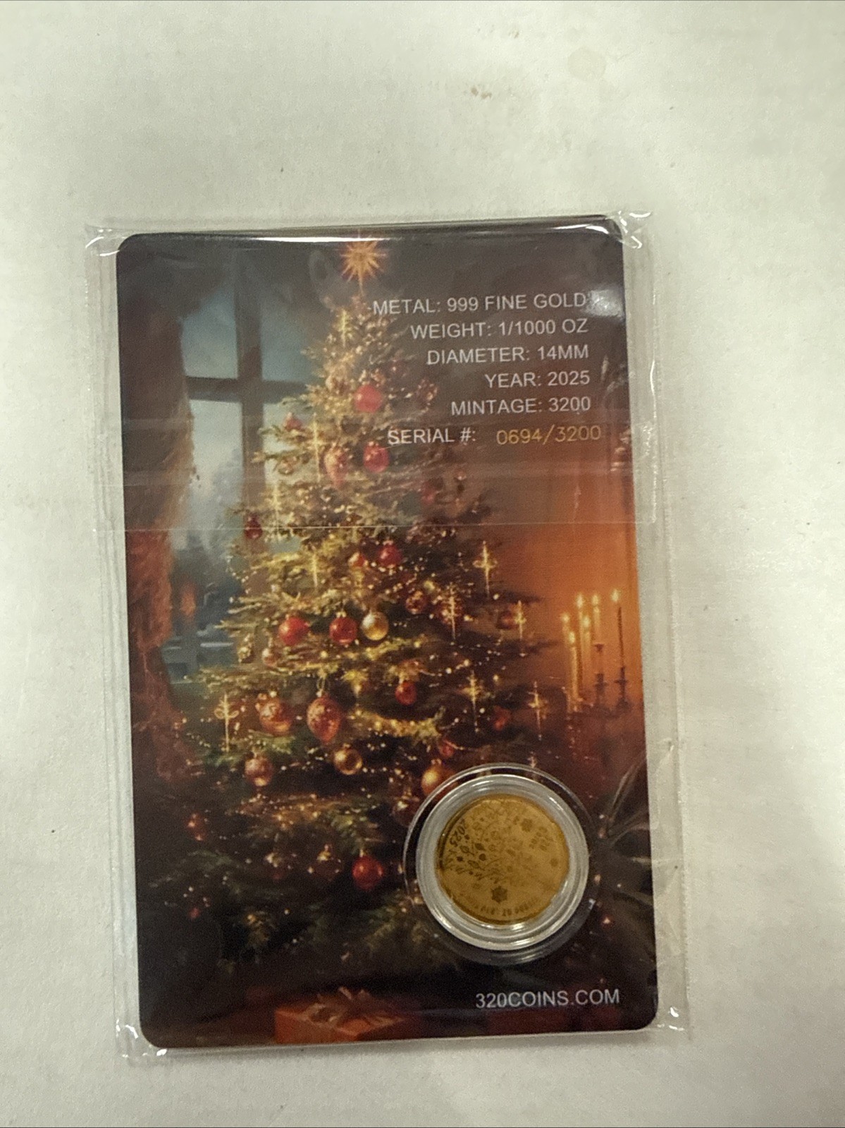 2025 Santa Claus 1/1000 999 Fine Gold Round in Card COA