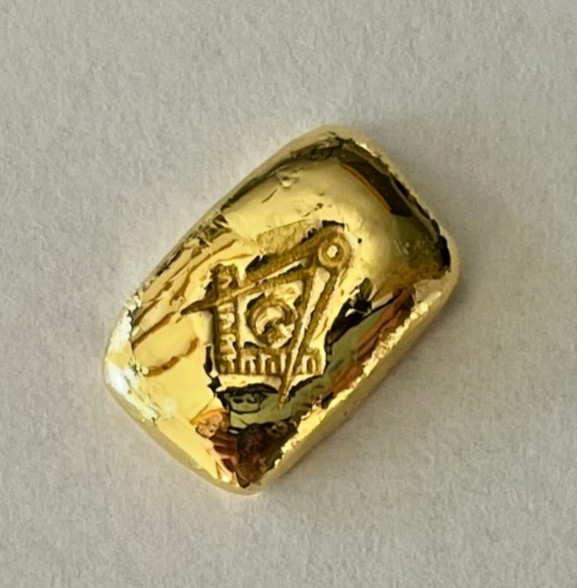 FreeMason 5 g GOLD .9999 hand poured 2026 bar 99.99% pure solid gold masonic