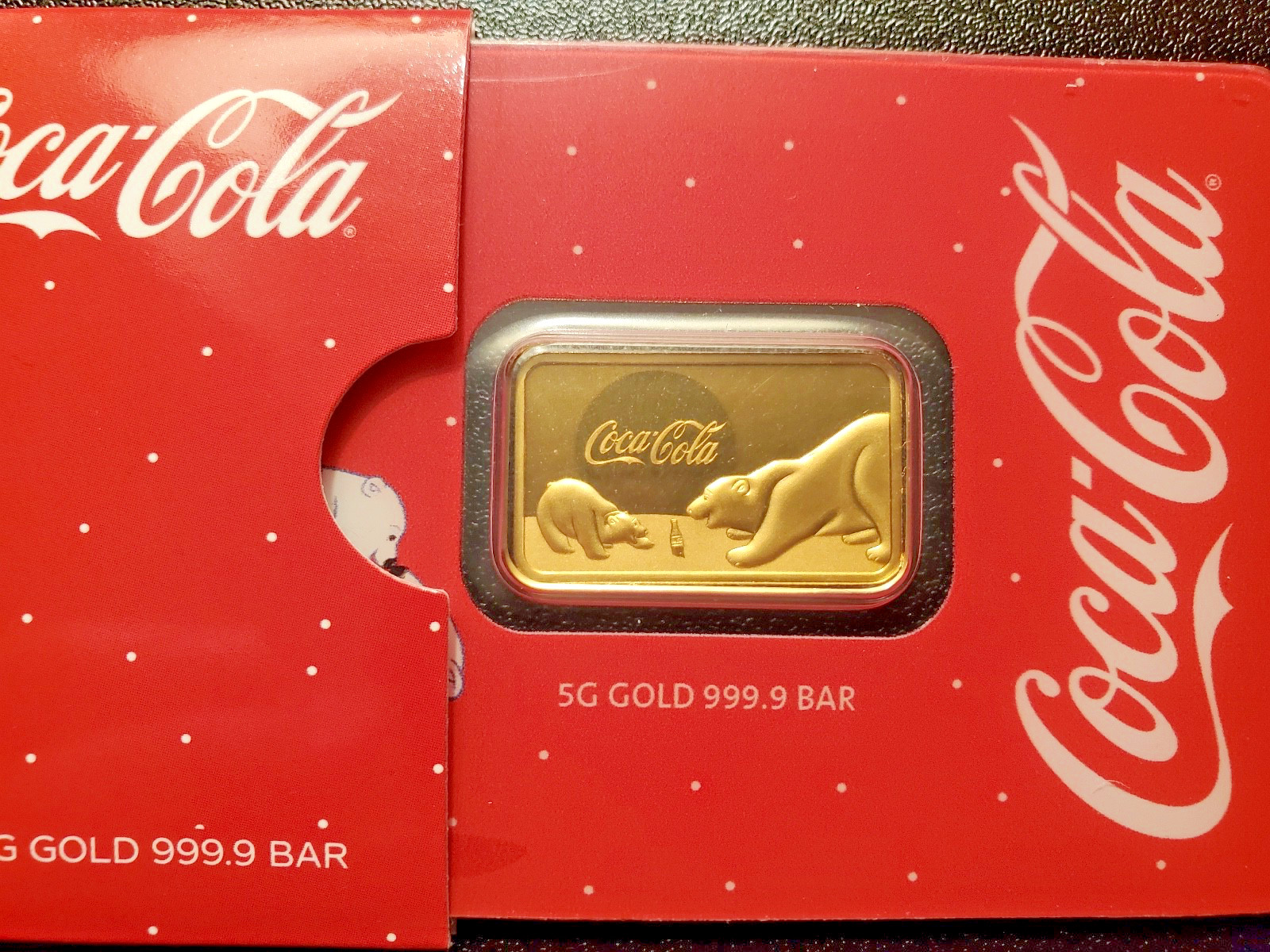 5 gram Gold Bar – PAMP Coca-Cola® Polar Bear Limited mintage of 5,000 bars-RARE
