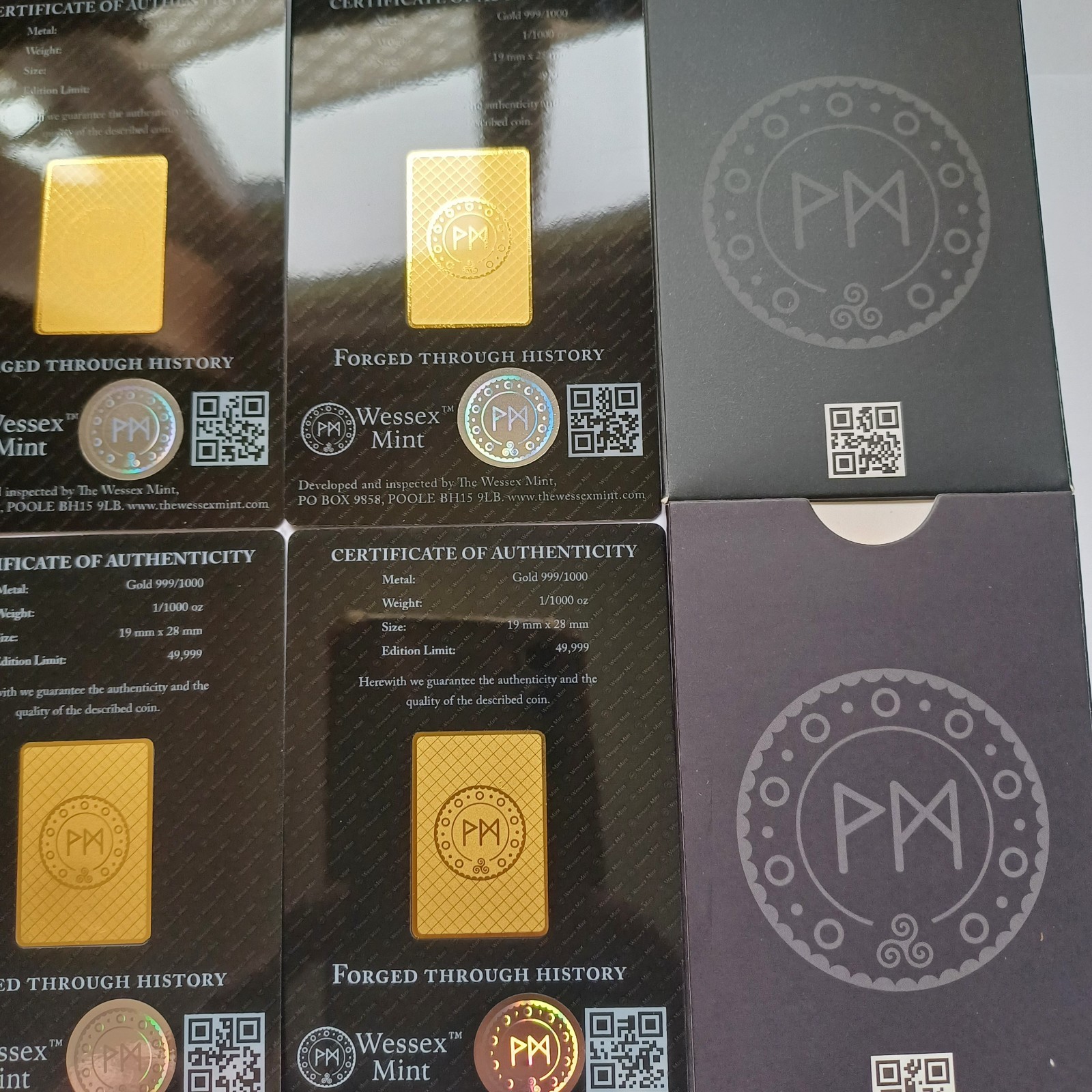 Wessex Mint 1/1000th oz 0.0311g Eagle, Liberty, Springbok & Maple Leaf Gold Bars